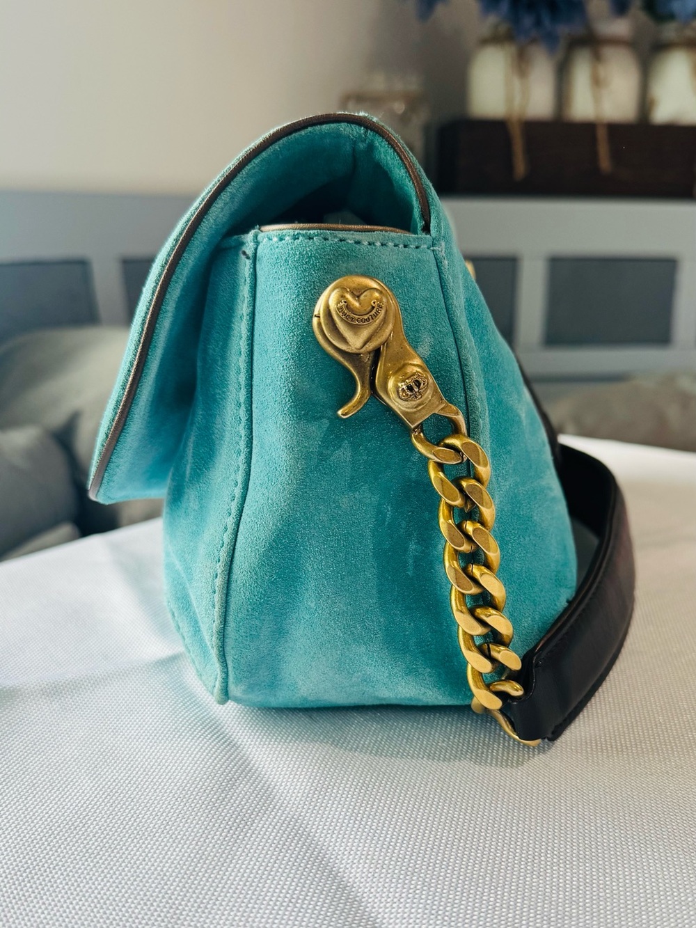 Rare Juicy Couture Y2K Teal Velour Rhinestone Darling Couture Shoulder Bag - Picture 5 of 12